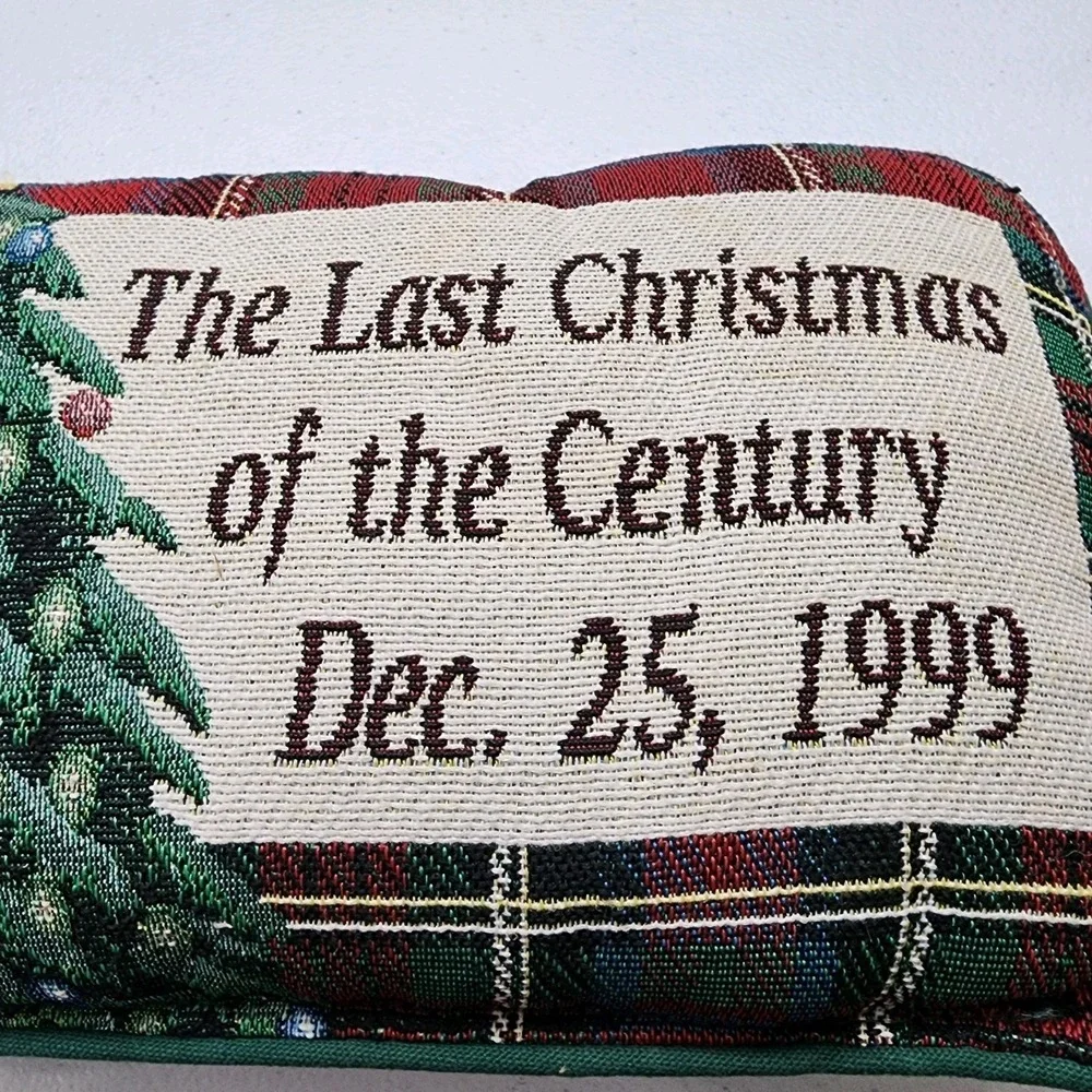 VTG Needlepoint Accent Pillow The Last Christmas Of The Century Dec 25, 1999